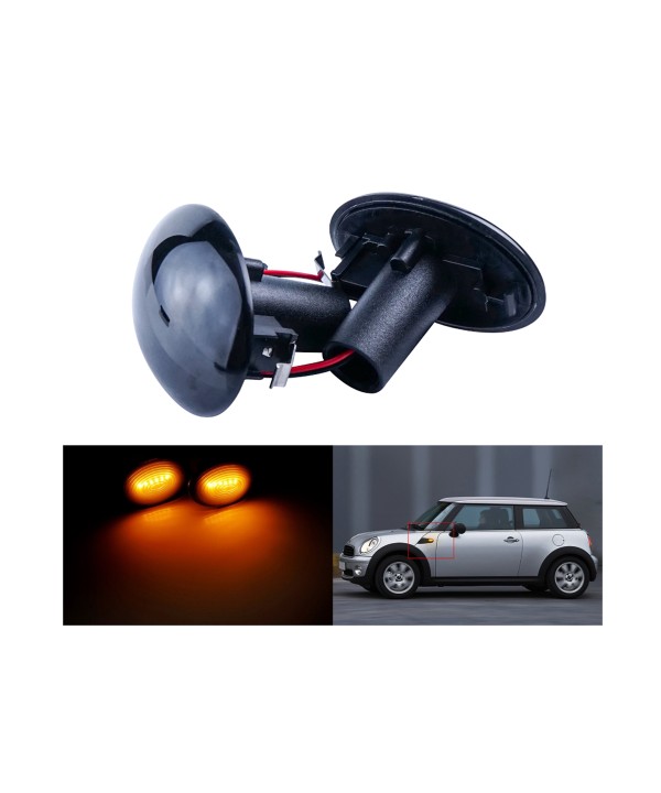 Kit Freccia Laterale a Led Side Marker Lente Nero Fume Luce Arancione Per Mini R56 R57 R58 R59 2007-2013