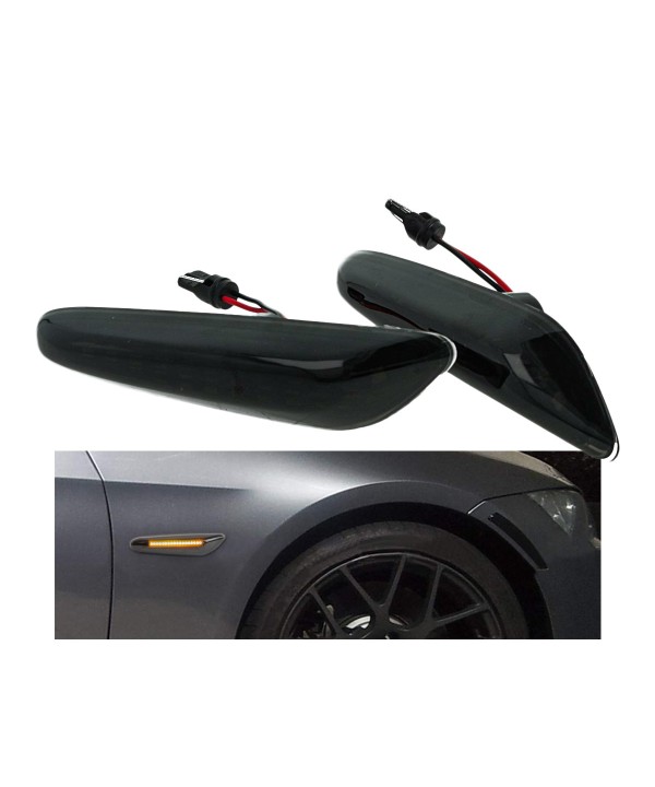 Kit Freccia Laterale a Led Side Marker Lente Nero Fume Luce Arancione Per BMW E92 E93 X1 E84 X3 E83 X5 E53 E46 E81 E90 E91
