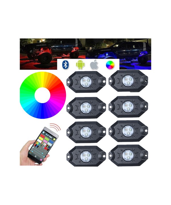Kit Mini RGB Rock Light Bluetooth APP Sensore Musica Con 8 Luci Led 12V 24V IP68 Sottoscocca Per Jeep Off Road SUV Barca