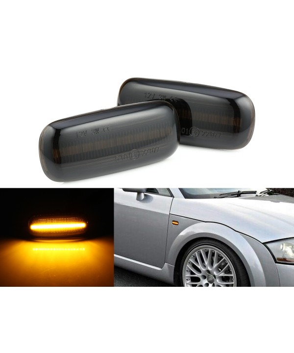 Kit Freccia Laterale a Led Side Marker Lente Nero Fume Luce Arancione Per Audi TT A2 8L A3 S3 B5 A4 S4 RS4 A6 S6 C5