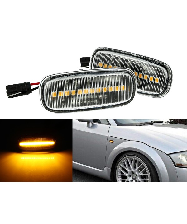 Kit Freccia Laterale a Led Side Marker Lente Trasparente Luce Arancione Per Audi TT A2 8L A3 S3 B5 A4 S4 RS4 A6 S6 C5