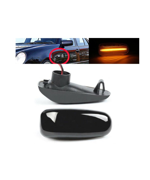 Kit Freccia Laterale a Led Side Marker Lente Nero Fume Luce Arancione Mercedes Benz W210 C W202 CLK W208 SLK R170