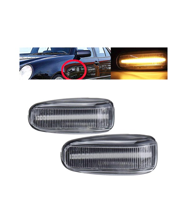Kit Freccia Laterale a Led Side Marker Lente Trasparente Luce Arancione Per Mercedes Benz E W210 C W202 CLK W208 SLK R170 Vito W638