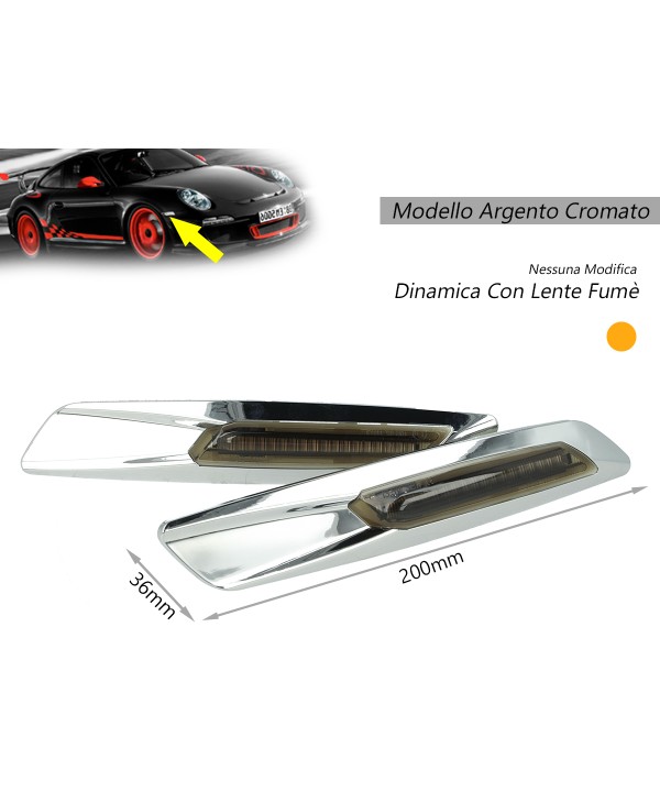 Kit Freccia Laterale a Led Side Marker Dinamica Argento Cromato Lente Grigio BMW E81 E82 E87 E88 E90 E91 E92 E93 E60 E61 F10