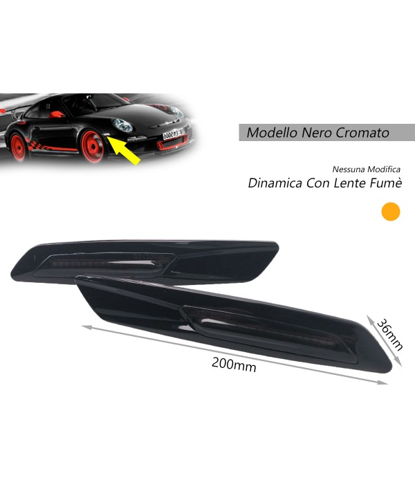 Kit Freccia Laterale a Led Side Marker Dinamica Nero Cromato Lente Grigio BMW E81 E82 E87 E88 E90 E91 E92 E93 E60 E61 F10