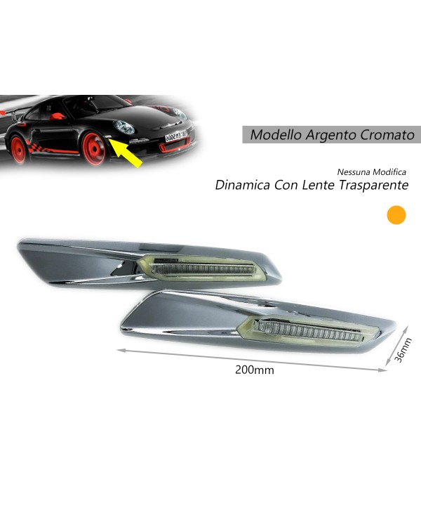 Kit Freccia Laterale a Led Side Marker Dinamica Argento Cromato Lente Trasparente BMW E81 E82 E87 E88 E90 E91 E92 E93 E60 E61 F10