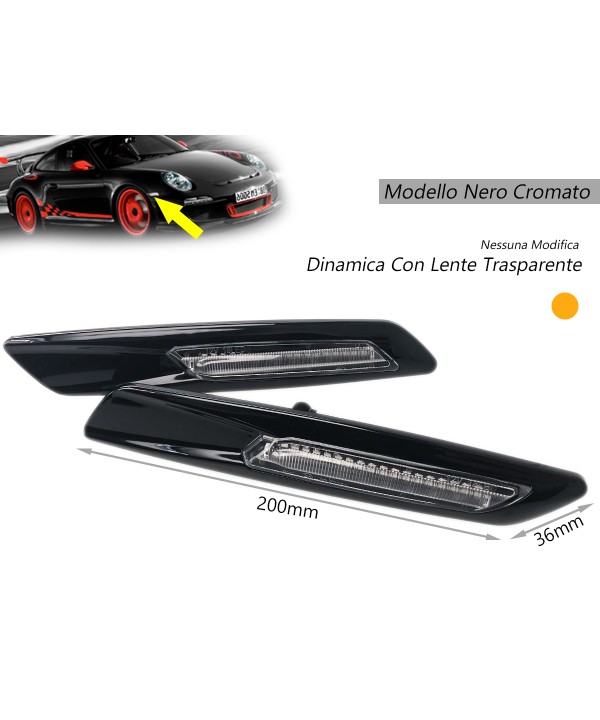 Kit Freccia Laterale a Led Side Marker Dinamica Nero Cromato Lente Trasparente BMW E81 E82 E87 E88 E90 E91 E92 E93 E60 E61 F10