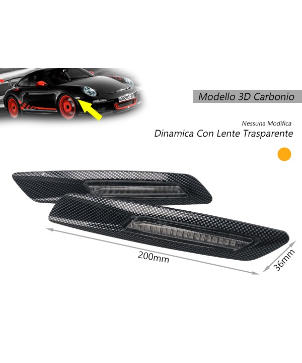 Kit Freccia Laterale a Led Side Marker Dinamica 3D Carbonio Lente Trasparente BMW E81 E82 E87 E88 E90 E91 E92 E93 E60 E61 F10