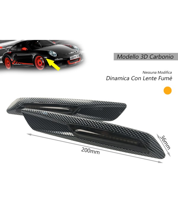 Kit Freccia Laterale a Led Side Marker Dinamica 3D Carbonio Lente Grigio BMW E81 E82 E87 E88 E90 E91 E92 E93 E60 E61 F10