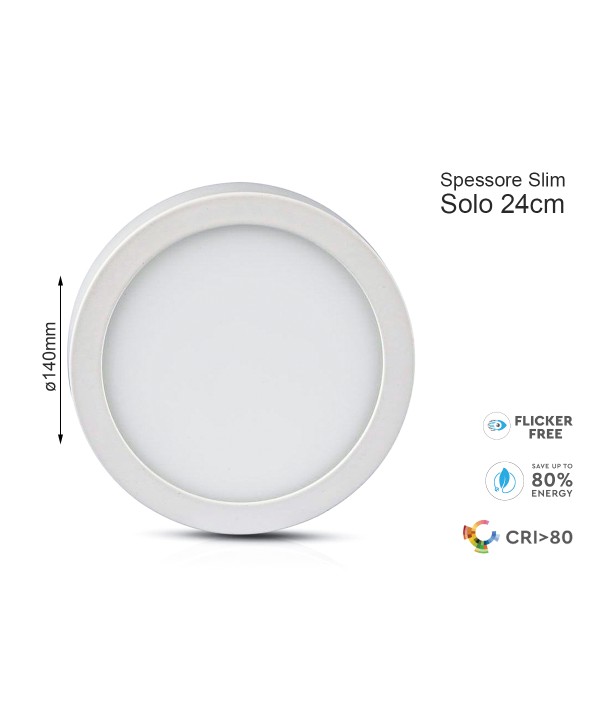 Plafoniera Pannello Led Slim Montaggio a Plafone Rotondo 140X24mm 12W 3000K SKU-4910