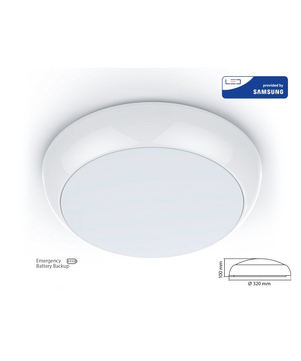 Plafoniera A Led Da Soffitto o Parete Con Sistema Emergenza Inclusa 4000K 17W IP65 Anche Esterno Diametro 320mm SKU-806