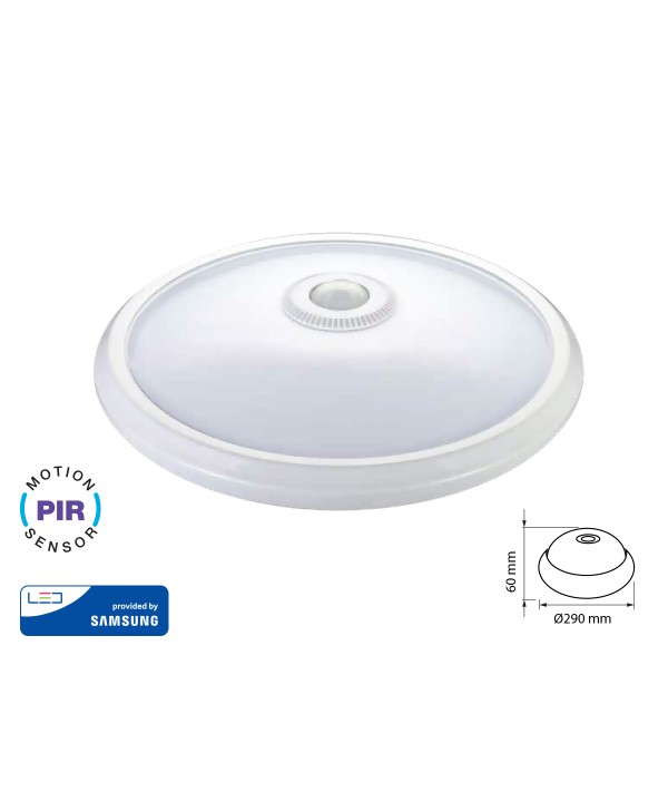 Plafoniera Led Da Soffitto Parete Muro 12W Neutro 4000K Con Sensore PIR Movimento Diametro 290mm SKU-21808