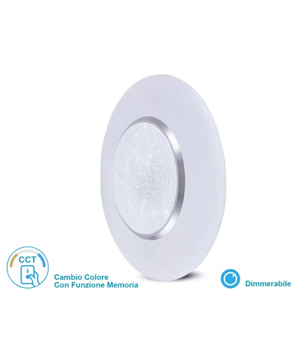 Plafoniera A Led Da Soffitto CCT 3 in 1 Rotonda 60W D500mm Effetto Stellato Cristallo Con Telecomando Incluso SKU-14621