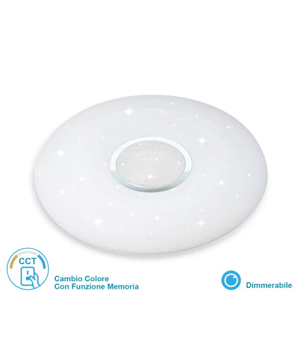 Plafoniera A Led Da Soffitto CCT 3 in 1 Rotonda 40W D395mm Effetto Stellato Con Telecomando Incluso SKU-14941