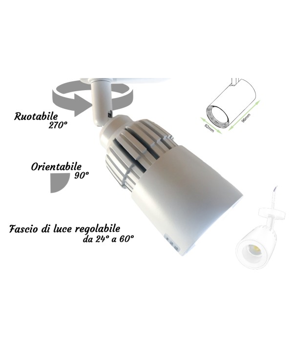 Faro Lampada Led Da Soffitto Parete Muro 10W Bianco Neutro Carcassa Bianca Angolo Luce Regolabile Da 24 a 60 Gradi 220V
