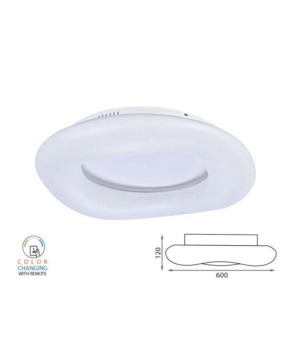 Plafoniera Led Da Soffitto Moderna Rotonda CCT Diametro 600mm 38W Dimmerabile Telecomando 3 In 1 SKU-3968