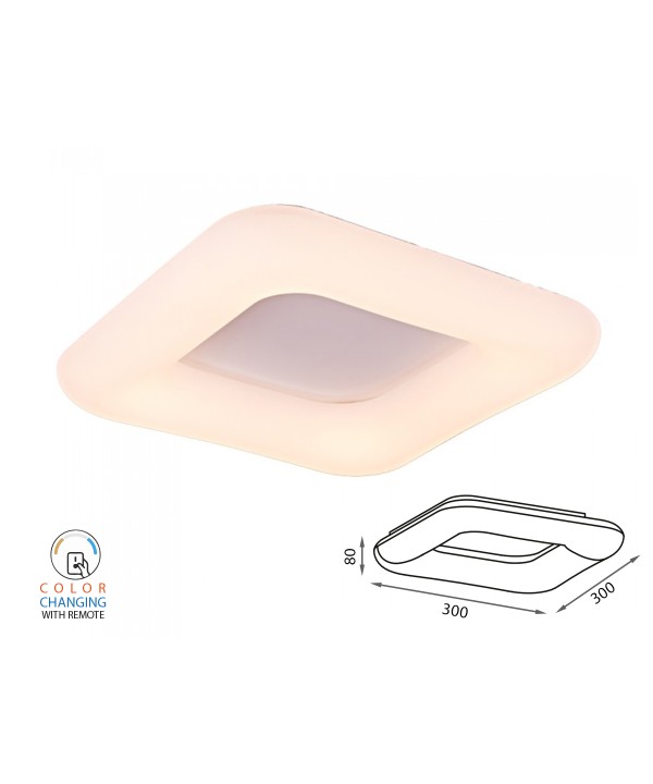 Plafoniera Led Da Soffitto Moderna CCT Quadrata 300X300mm 26W Dimmerabile Telecomando 3 In 1 SKU-3970