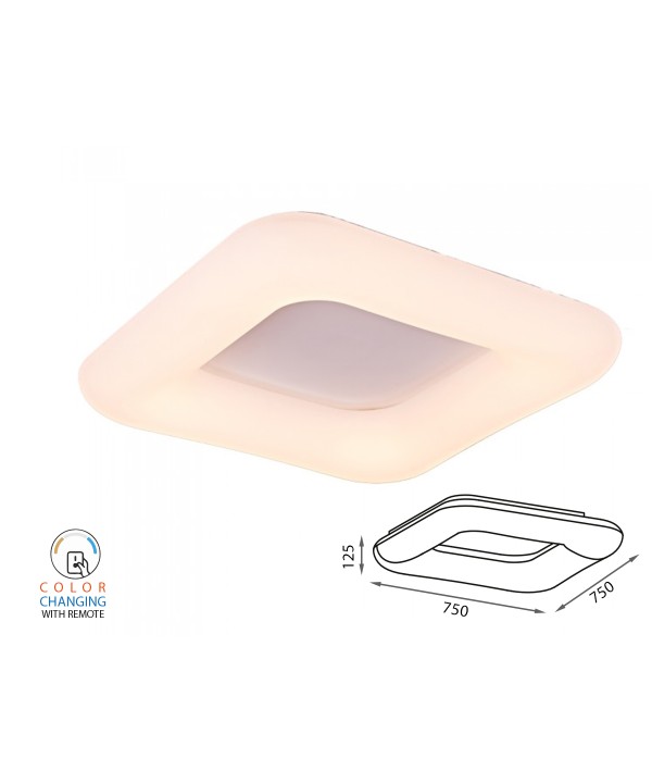 Plafoniera Led Da Soffitto Moderna CCT Quadrata 750X750mm 80W Dimmerabile Telecomando 3 In 1 SKU-3973