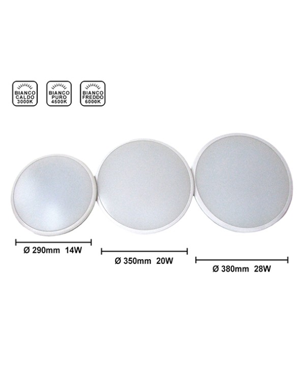 Plafoniera A Led Slim Da Soffitto 14W 220V Bianco Caldo Rotondo Diametro 290mm Ultrapiatta