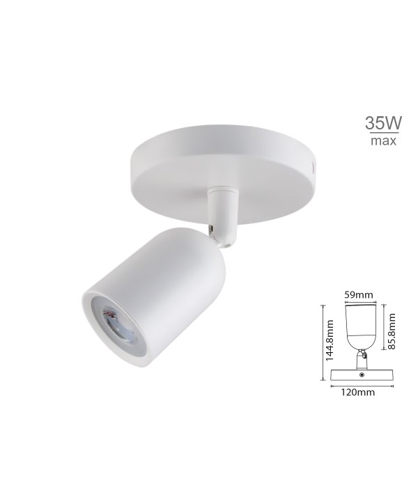 Plafoniera Portafaretto GU10 Testa Singola Rotondo Orientabile Montaggio a Plafone Colore Bianco SKU-7980