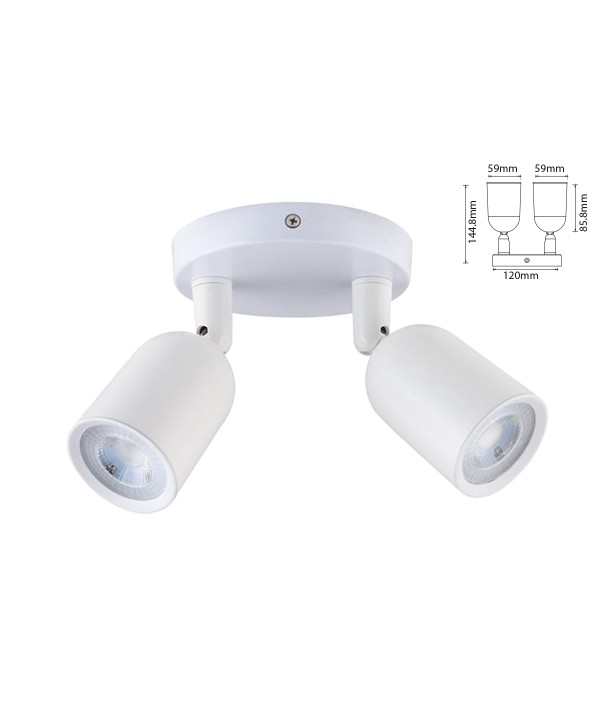 Plafoniera Portafaretto GU10 Testa Doppia Rotondo Orientabile Montaggio a Plafone Colore Bianco SKU-7981