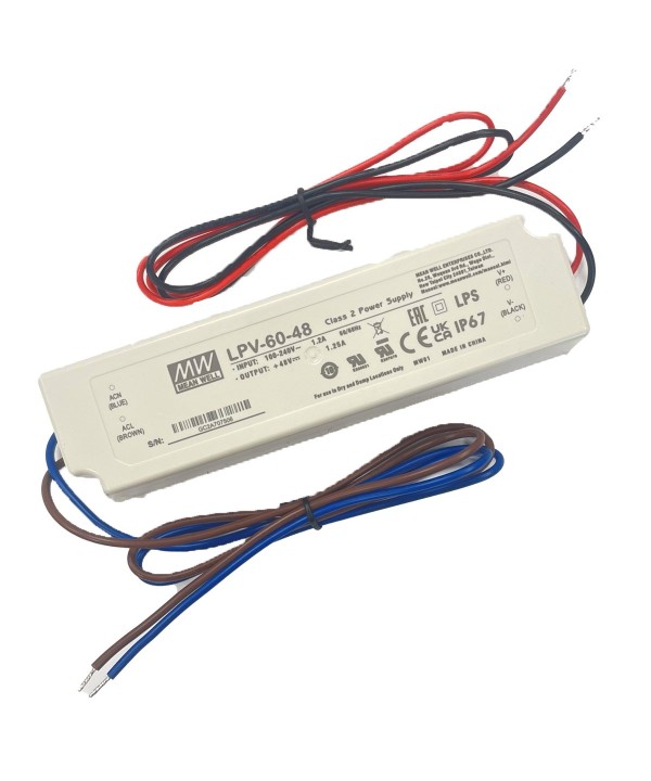 MeanWell LPV-60-48 Alimentatore Trasformatore CV 60W 48V 1,25A Impermeabile IP67 Input 220V e 110V