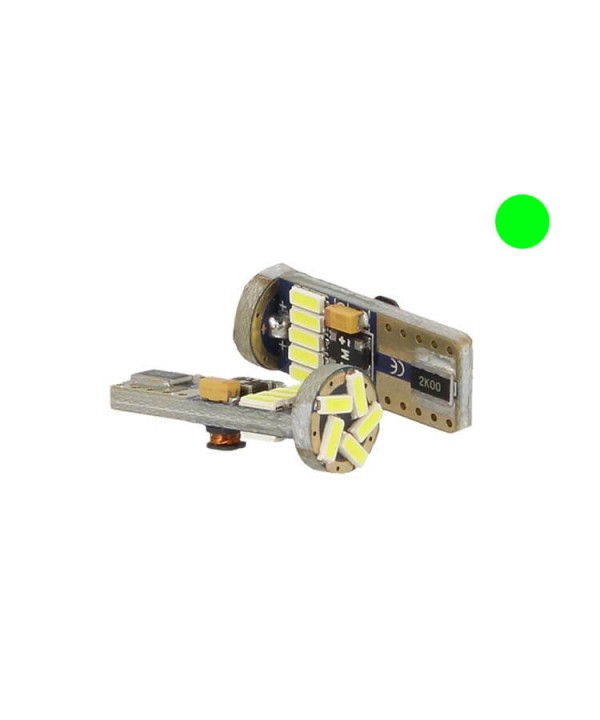 Lampadina Led Canbus T10 W5W 15 Smd 4014 Verde No Errore Check Luci 12V Senza Polarita