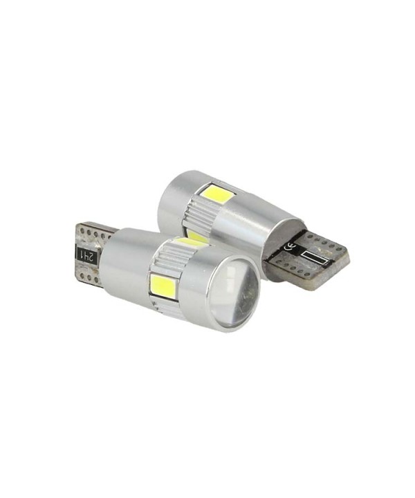 Lampadina Led Canbus T10 W5W 6 Smd 5630 Bianco No Errore Check Luci 12V Senza Polarita Con Lente Ingrandimento Super Luminoso