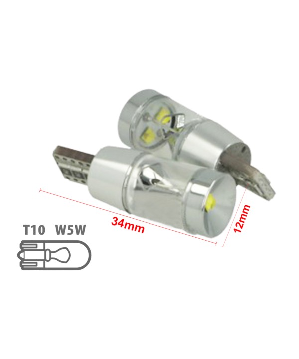 Lampada Led T10 W5W 12V 9W Canbus Pro 3 Cree XBD Da 3W Con Cono Riflettore Bianco No Errore