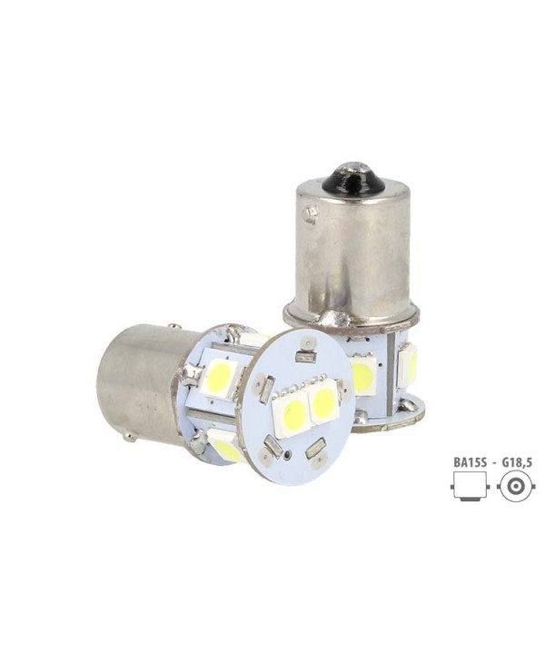 Lampada Led Canbus BA15S G18,5 R5W R10W No Errore Bianco 12V Luci Posizione Piedi Dritti 7 Smd 5050