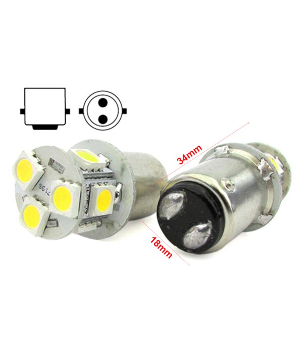 2 Lampade Led Barca Nautica BA15D B15D Bianco Freddo 12V 24V 2W No Polarita Piedi Dritti 8 Smd 5050 Baionetta G18