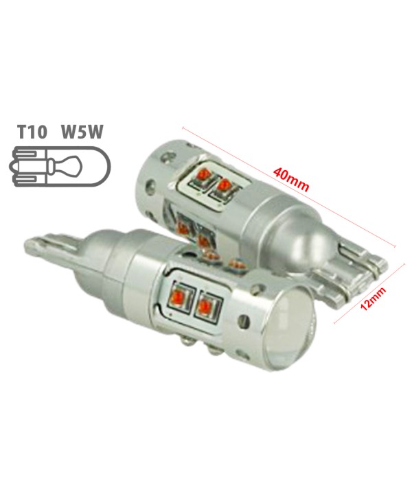 Lampada Led T10 T15 WY16W 12V 50W Arancione 10 Smd Cree Con Lente Per Freccia