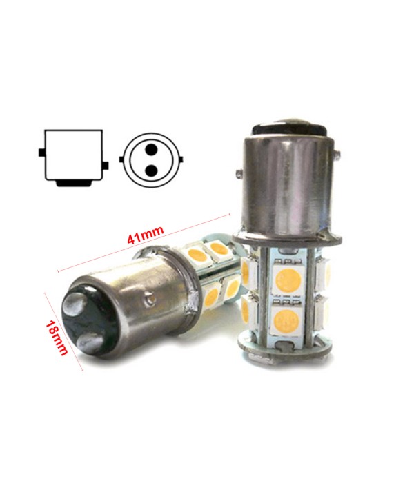 2 Lampade Led Barca Nautica BAY15D Bianco Caldo 12V 24V 3W No Polarita Piedi Sfalfati 13 Smd 5050 Baionetta G18,5