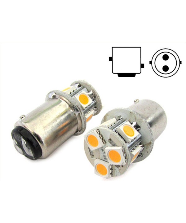 2 Lampade Led Barca Nautica BAY15D Bianco Caldo 12V 24V 2W No Polarita Piedi Sfalfati 8 Smd 5050 Baionetta G18,5