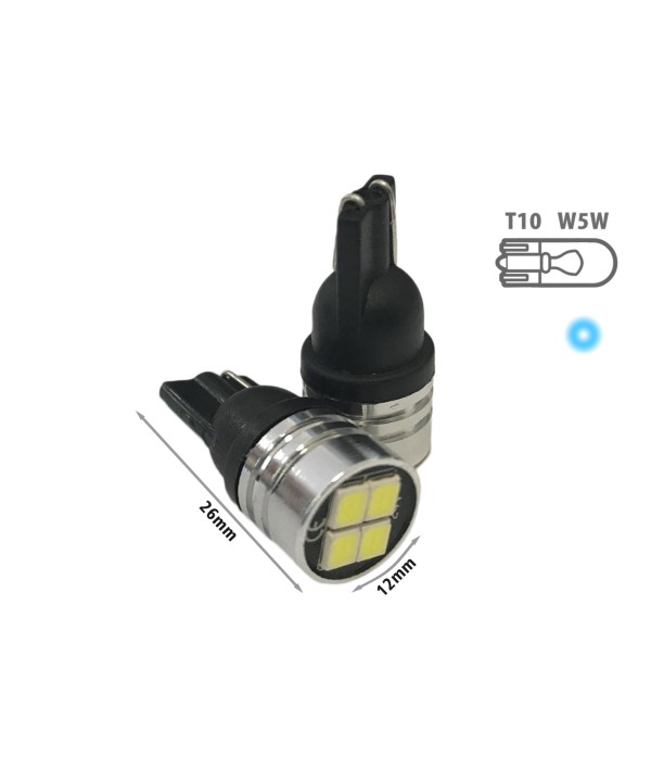 24V Lampada Led T10 W5W Bianco Freddo Con 4 Smd 2835 Frontale No Polarita Durata Garantita