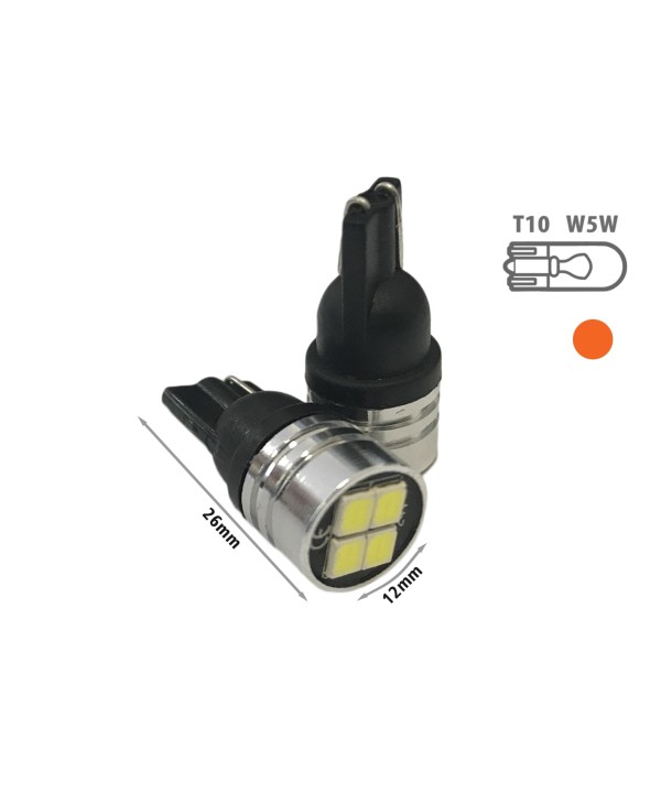 24V Lampada Led T10 W5W Colore Arancione Con 4 Smd 2835 Frontale No Polarita Per Frecce Durata Garantita