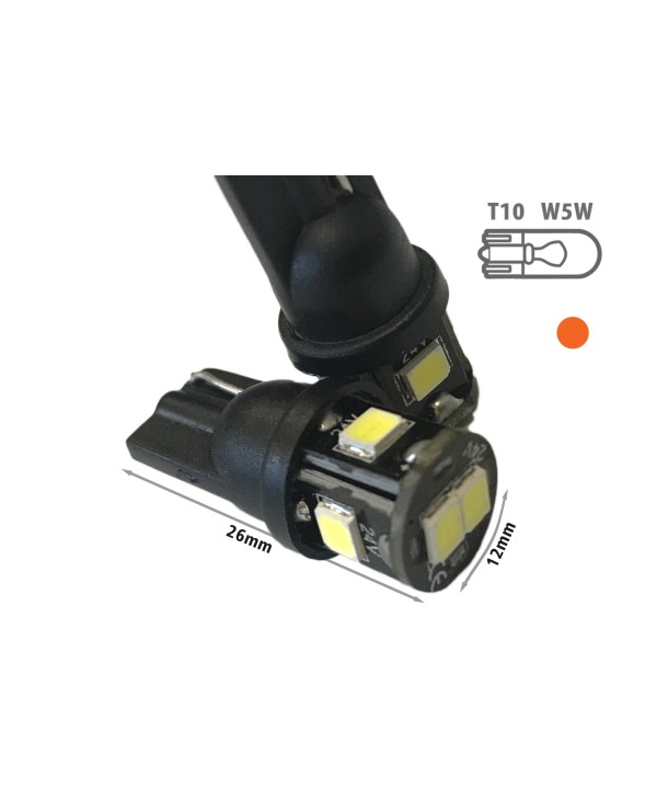 24V Lampada Led T10 W5W Colore Arancione Con 6 Smd 2835 360 Gradi No Polarita Per Frecce Durata Garantita