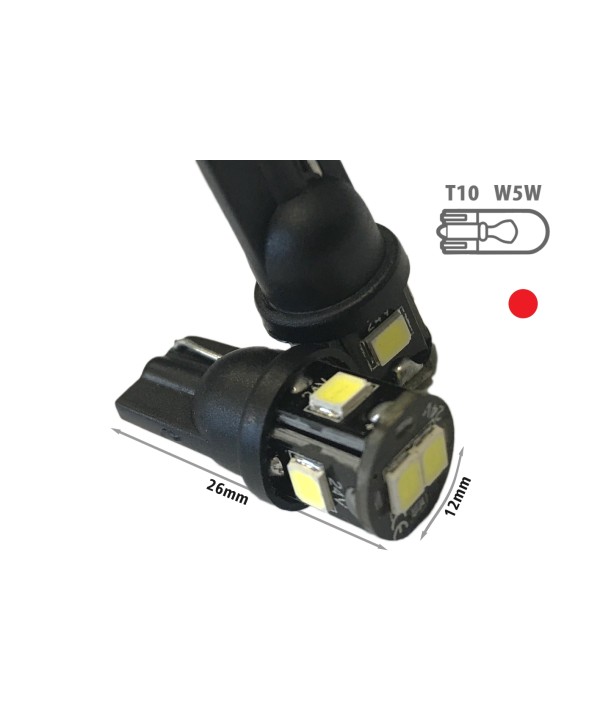 24V Lampada Led T10 W5W Colore Rosso Con 6 Smd 2835 360 Gradi No Polarita Durata Garantita