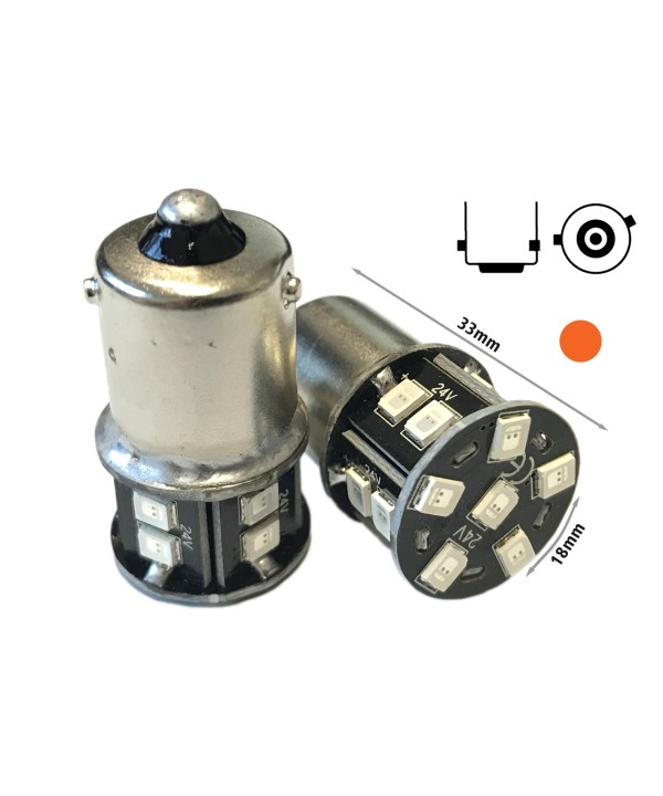 24V Lampada Led BAU15S R5W PY21W Colore Arancione 16 Smd 2835 Piedi Storti Luce Frecce No Polarita 360 Gradi Durata Garantita