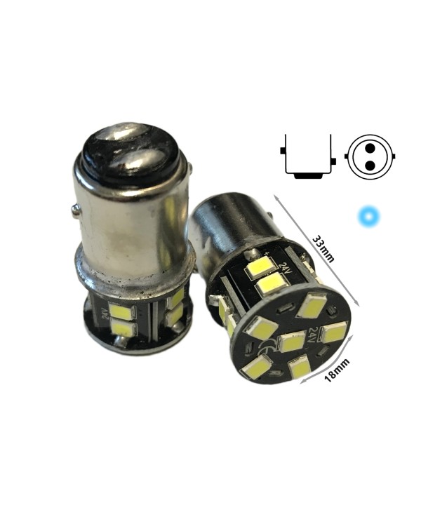 24V Lampada Led BAY15D 1157 P21/5W Bianco Freddo 16 Smd 2835 No Polarita 360 Gradi Durata Garantita