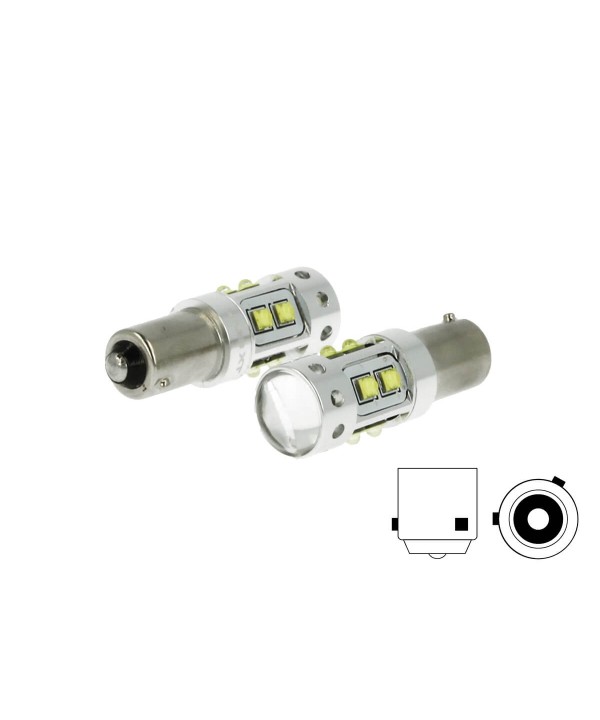 Lampada Led H21 BAY9s H21W 12V 50W Bianco Freddo 10 Smd Cree Piedini Sfalsati
