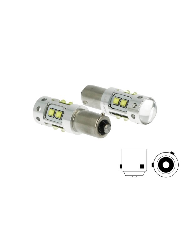 Lampada Led H21 BAY9s H21W 12V 50W Arancione 10 Smd Cree Piedini Sfalsati Per Frecce