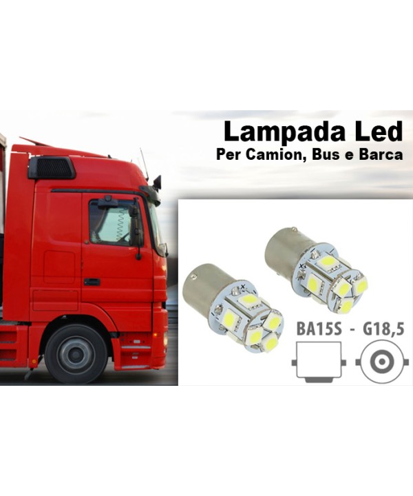24V Lampada Led Canbus BA15S G18,5 R5W Colore Blu Piedi Dritti 8 Smd 5050 Per Camion Bus Barca