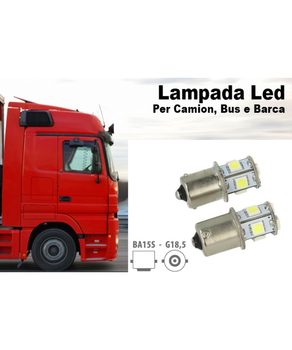 24V Lampada Led Canbus BA15S G18,5 R5W Bianco Per Camion Bus Barca Piedi Dritti 8 Smd 5050