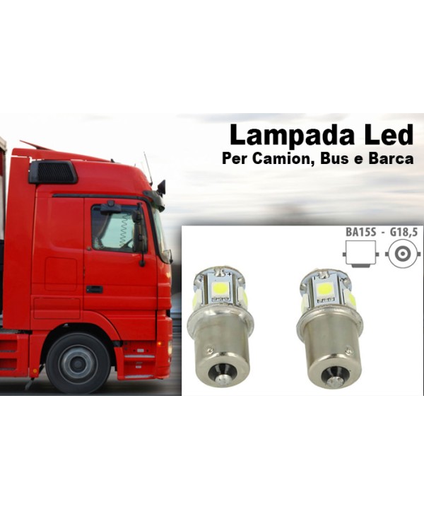24V Lampada Led Canbus BA15S G18,5 R5W Colore Rosso Piedi Dritti 8 Smd 5050 Per Camion Bus Barca