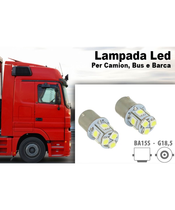 24V Lampada Led Canbus BA15S G18,5 R5W Colore Verde Piedi Dritti 8 Smd 5050 Per Camion Bus Barca