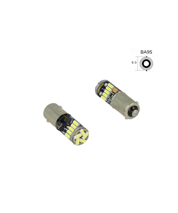 Lampadina Led Canbus T4W BA9S Piedi Dritti 15 Smd 4014 Bianco No Errore Check Luci 12V Senza Polarita