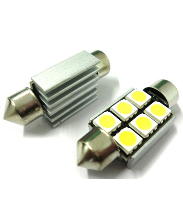 Lampadina Led Siluro Canbus T11 C5W 36mm 6 SMD 5050 12V Luci Targa Con Dissipatore
