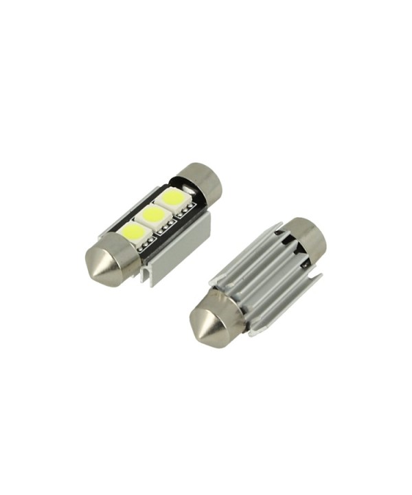 24V Lampada Led Siluro Canbus T11 C5W 36mm 3 SMD 5050 Bianco Con Dissipatore Alluminio Per Camion Bus Barca