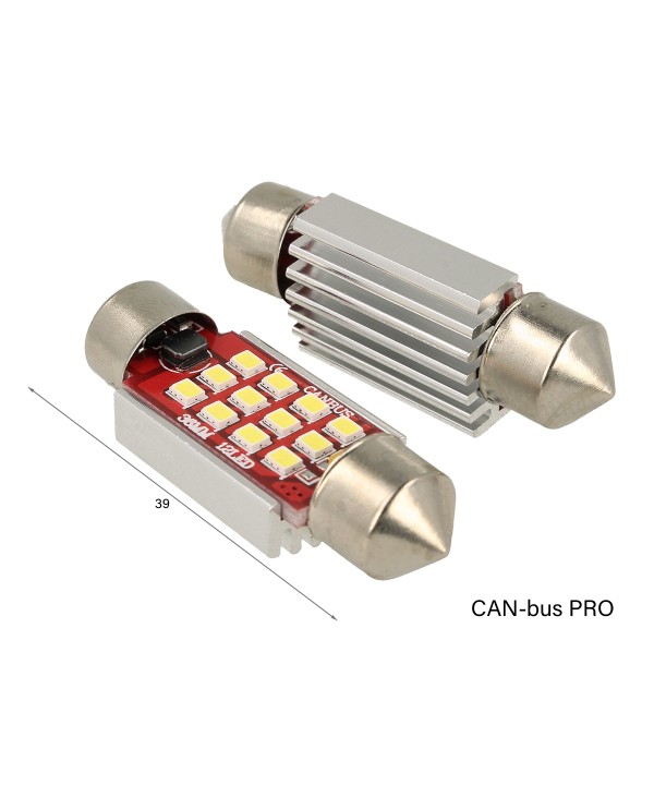 Lampada Led Siluro Canbus Pro 39mm 12 Smd 2016 No Errore CC 12V 3W No Polarita Super Luminoso